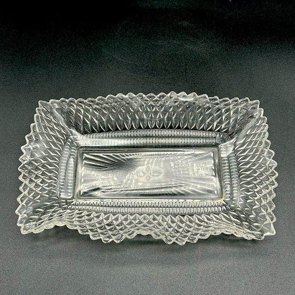 Other - Vintage Rectangular Ruffled Sawtooth Edge Clear Glass Serving Dish Tray